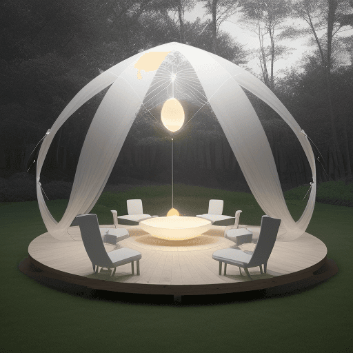 AI generated: "Behold a marvel of design—an egg-shaped tent structure that emanates an ethereal glow, inviting you...