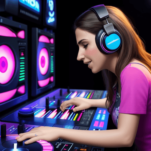AI generated: con una guadaña enterrandola en una consola dj