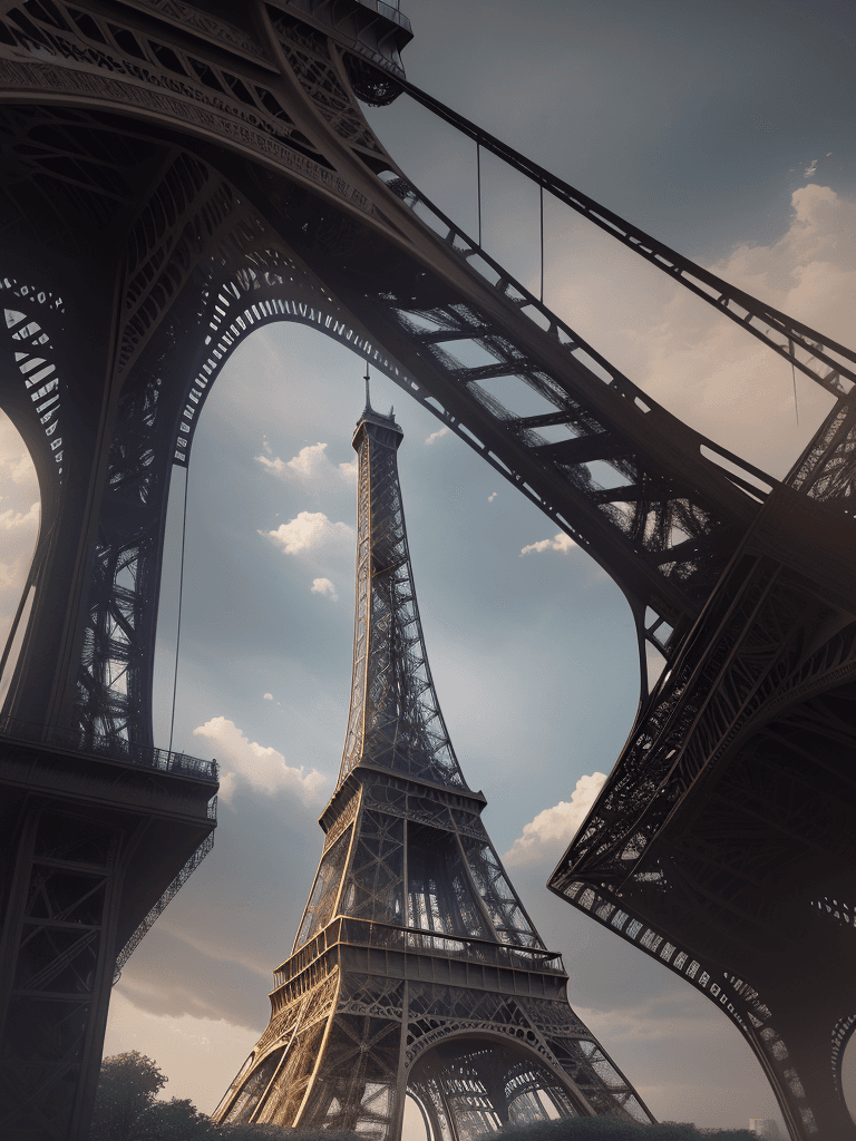 AI generated: Photo of a ultra realistic Eiffel Tower, dramatic light, cinematic lighting, battered, low angle, tr...