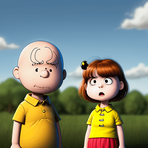 AI generated: photorealistic image of charlie brown and lucy
