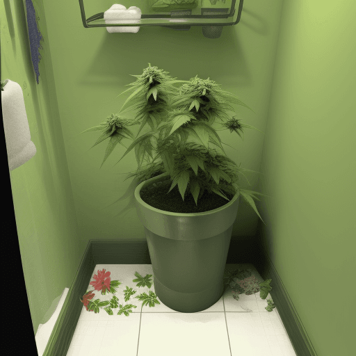 AI generated: a colorfoul flower of marijuana in a little bathroom with a lot of plants of marijuana