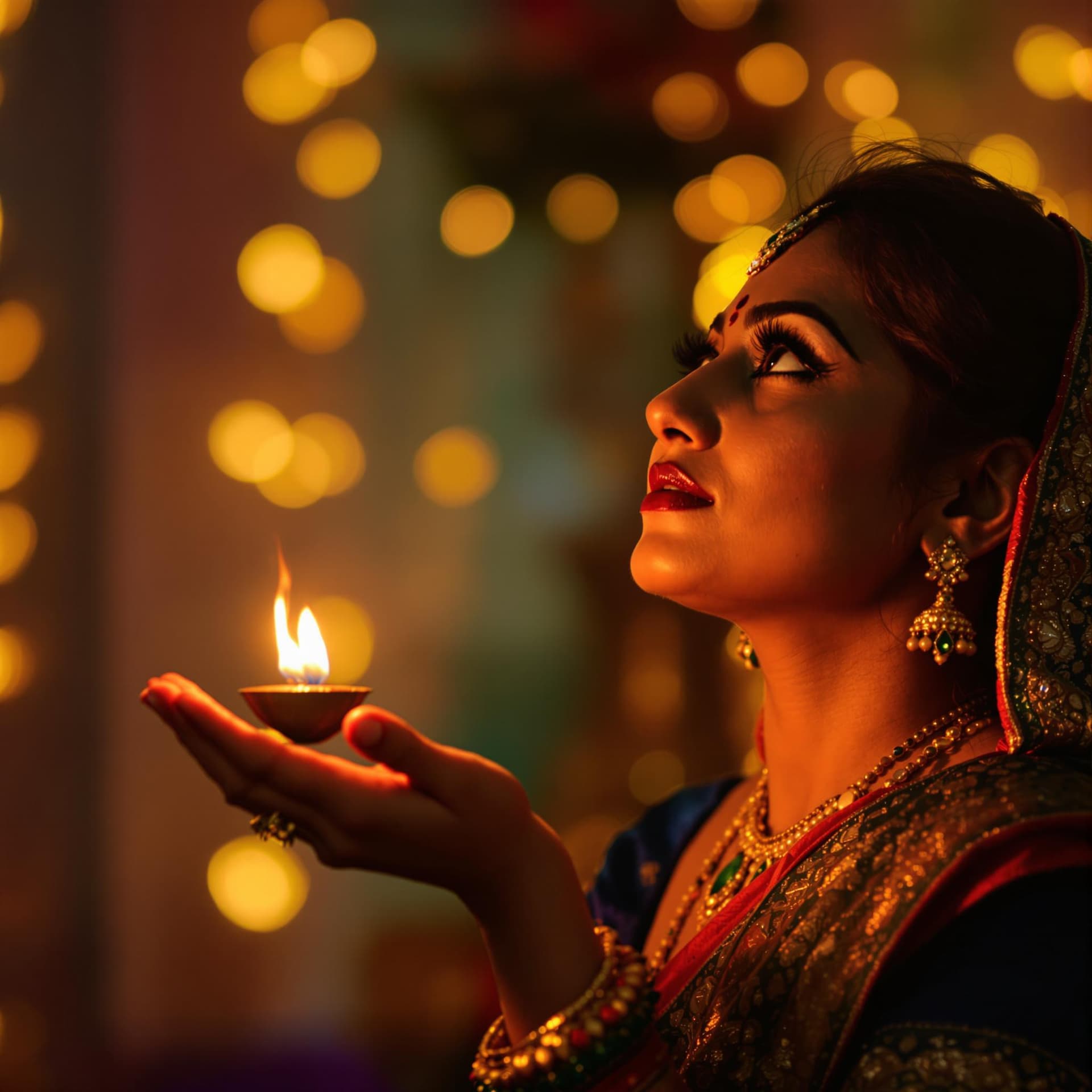 AI generated: The image features a woman in traditional Indian attire, immersed in a moment of tranquility and spi...