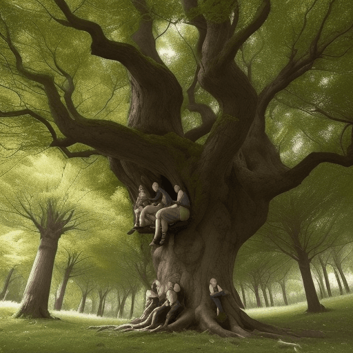 AI generated: rea una imagen de un árbol imponente, con un tronco grueso y robusto. Las ramas del árbol están cubi...