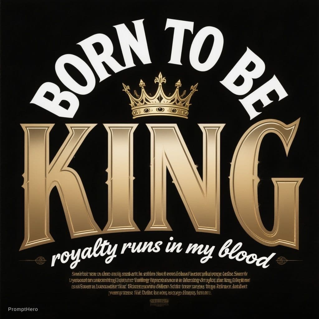 AI generated: Vector t-shirt typography, bold serif font "BORN TO BE" arched top in white, huge outlined gold lett...
