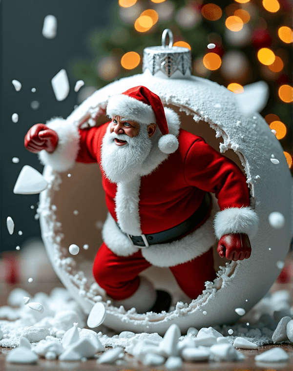 AI generated: A realistic 3D-rendered white Christmas tree ornament with its surface shattered, as if broken from ...