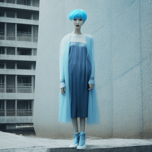 AI generated: portrait of haute couture beautiful asian fashion model with pale blue hair, ethereal dreamy foggy, ...