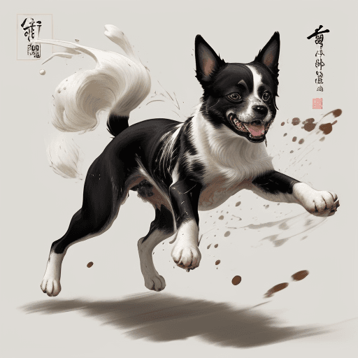 AI generated: Picture a dog portrayed with the artistic essence of Qi Baishi's renowned brushwork. The dog's form ...