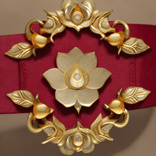 AI generated: Gold Waist belt  with a ruby studded lotus at the center of the gold waistbelt 