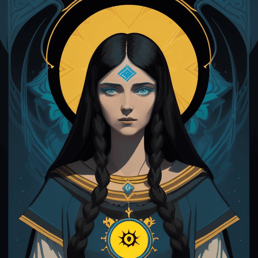 AI generated: The High Priestess tarot card, kilian eng style, slavic art, --ar 58:89 illustration of a priestess ...