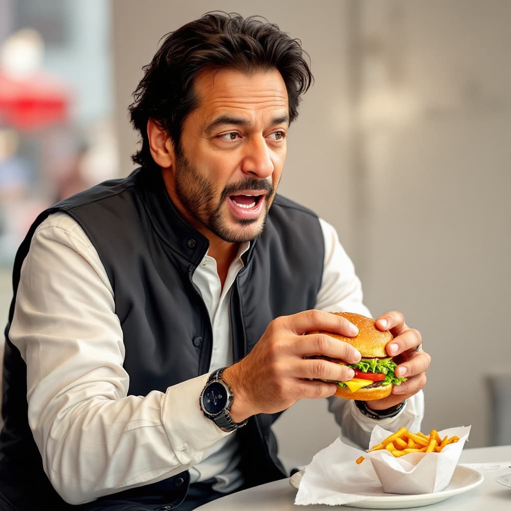 AI generated: Imran khan eating a burger