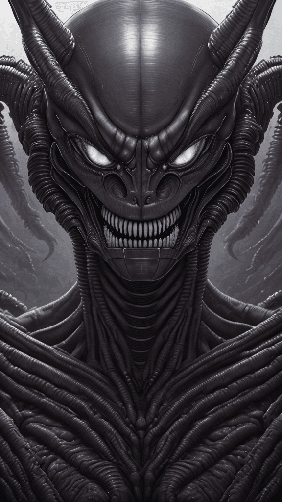 AI generated: intimidating complex Xenomorph rfktrstyle headshot portrait (alien) by H.R Gargar(best work ever a m...
