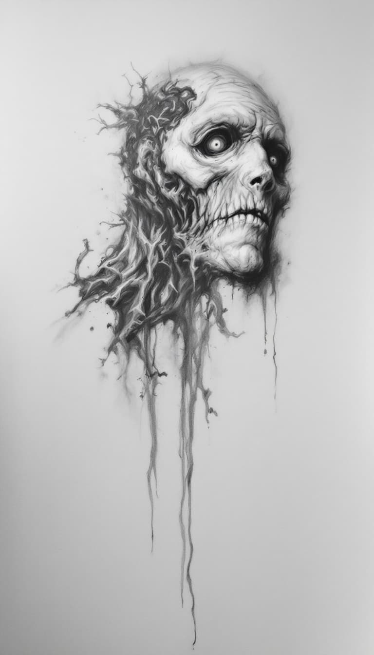 AI generated: monster, charcoal sketch, sad, depressing