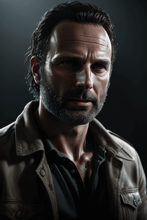 AI generated: Generate an ultra-realistic portrait artwork of Rick Grimes in 8K resolution, infused with the essen...