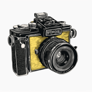 AI generated: A retro icon of a camera, Wrinkled style, black and yellow palette, art by Jean-Auguste-Dominique In...