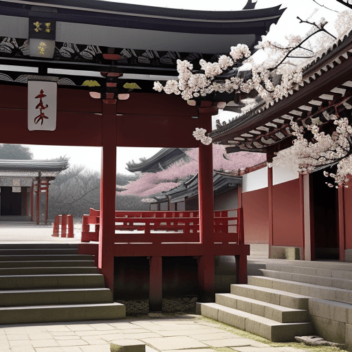 AI generated: plum blossom in an temple
