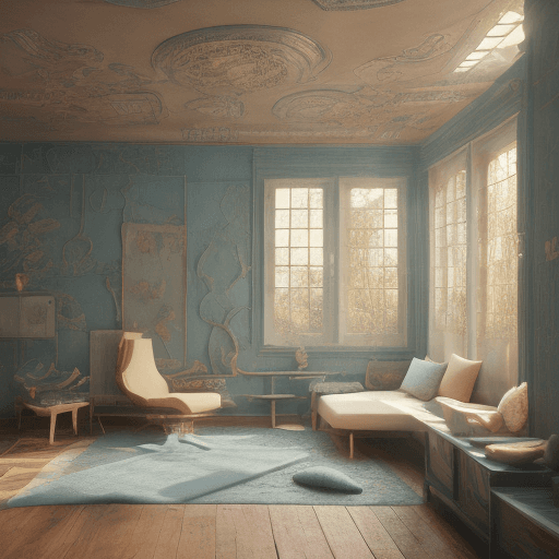 AI generated: High resolution photography interior design, dreamy sunken living room conversation pit, wooden floo...