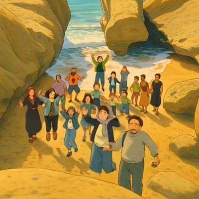 AI generated video: ghibli studio style, Everyone is happy and jumping up and down, just like in a Studio Ghibli scene.