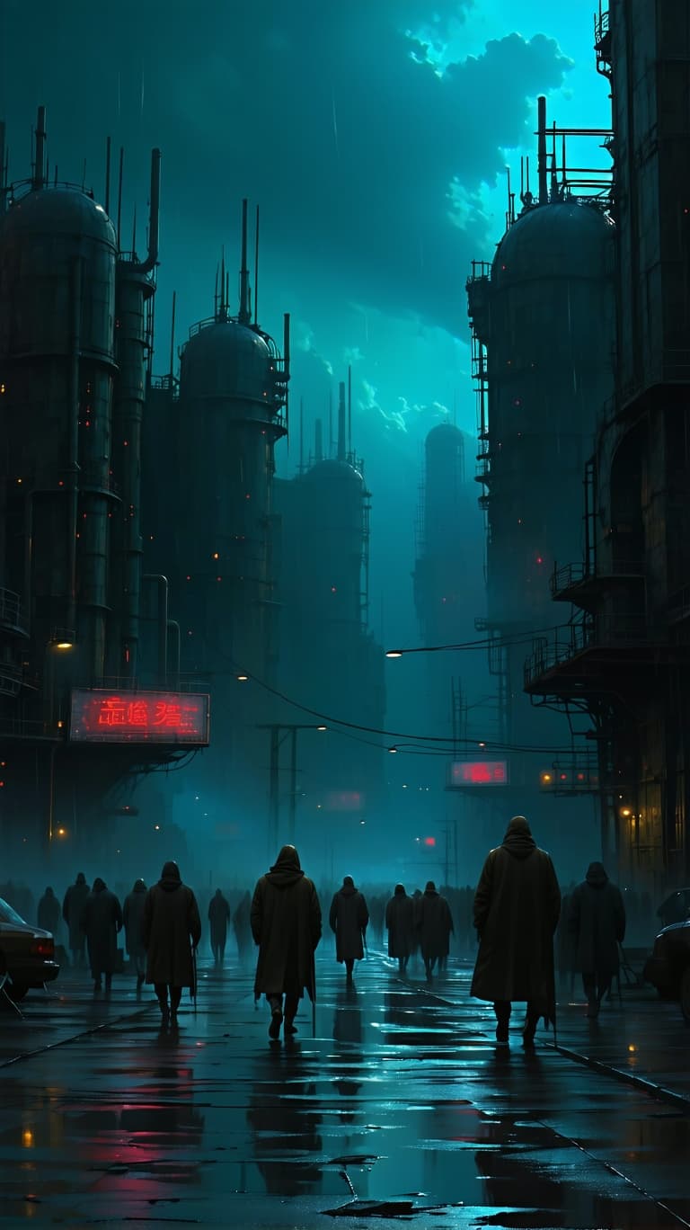 AI generated: Hyperrealistic, hellish, dystopian, decaying buildings, futuristic street scene, 
with a futuristic ...