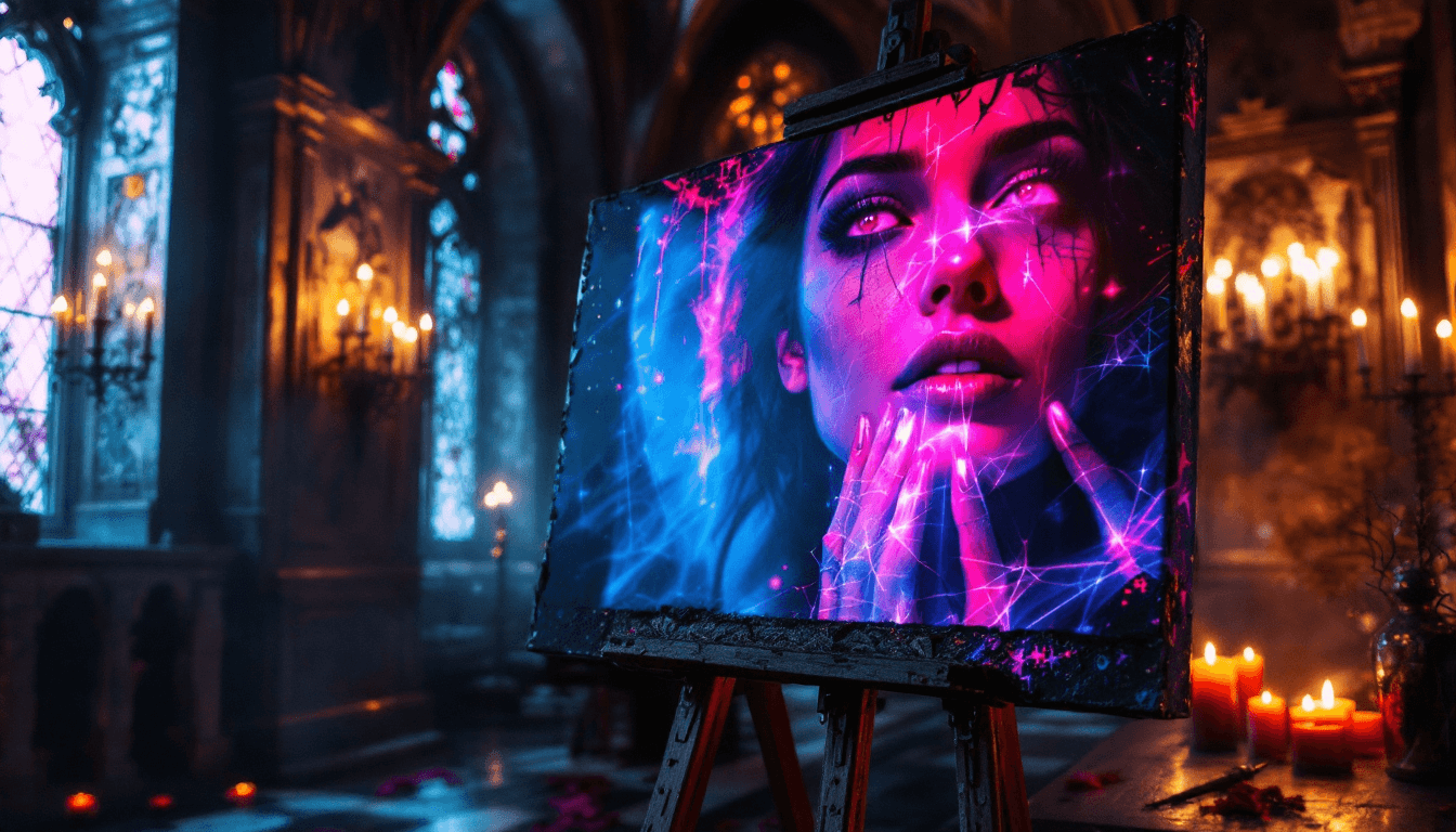 AI generated: Macroview of a canvas,a Sketch of a very beatiful woman ismin the canvas reflecting the ultrarealist...