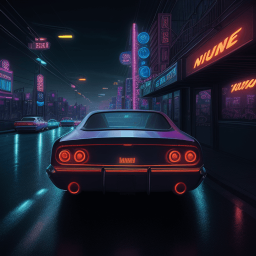 AI generated: Hyper realistic photo of a car in retro style, the night city of the future, night, neon