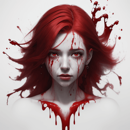AI generated: A half body portrait of a woman made of blood, half body is submerged in blood, red hair depicting a...
