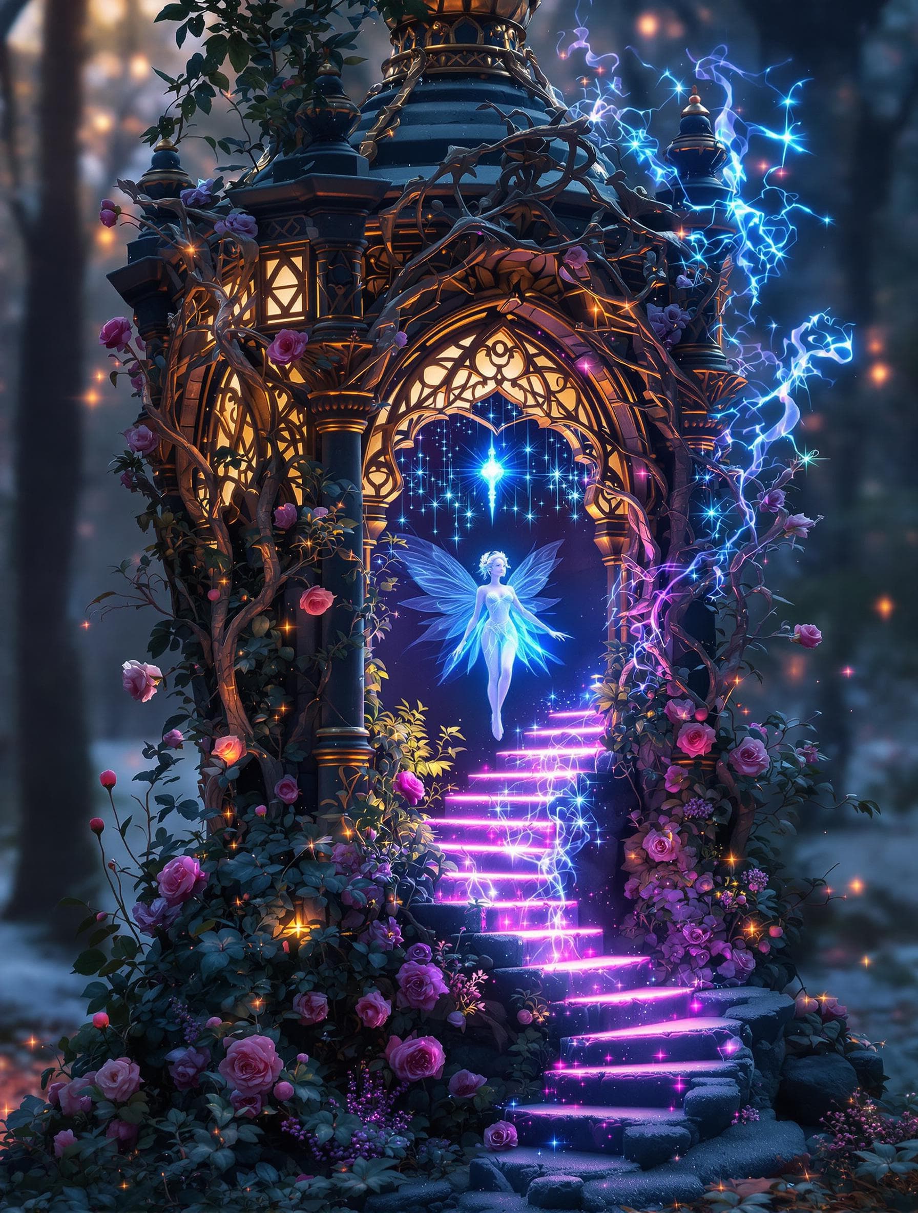AI generated: dark fantasy realistic:: cinematic side view:: golden blurred morning background:: ultra-detailed cl...