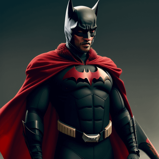 AI generated: WILL SMITH IN A RED BATMAN SUIT WITH A BAT MASK
