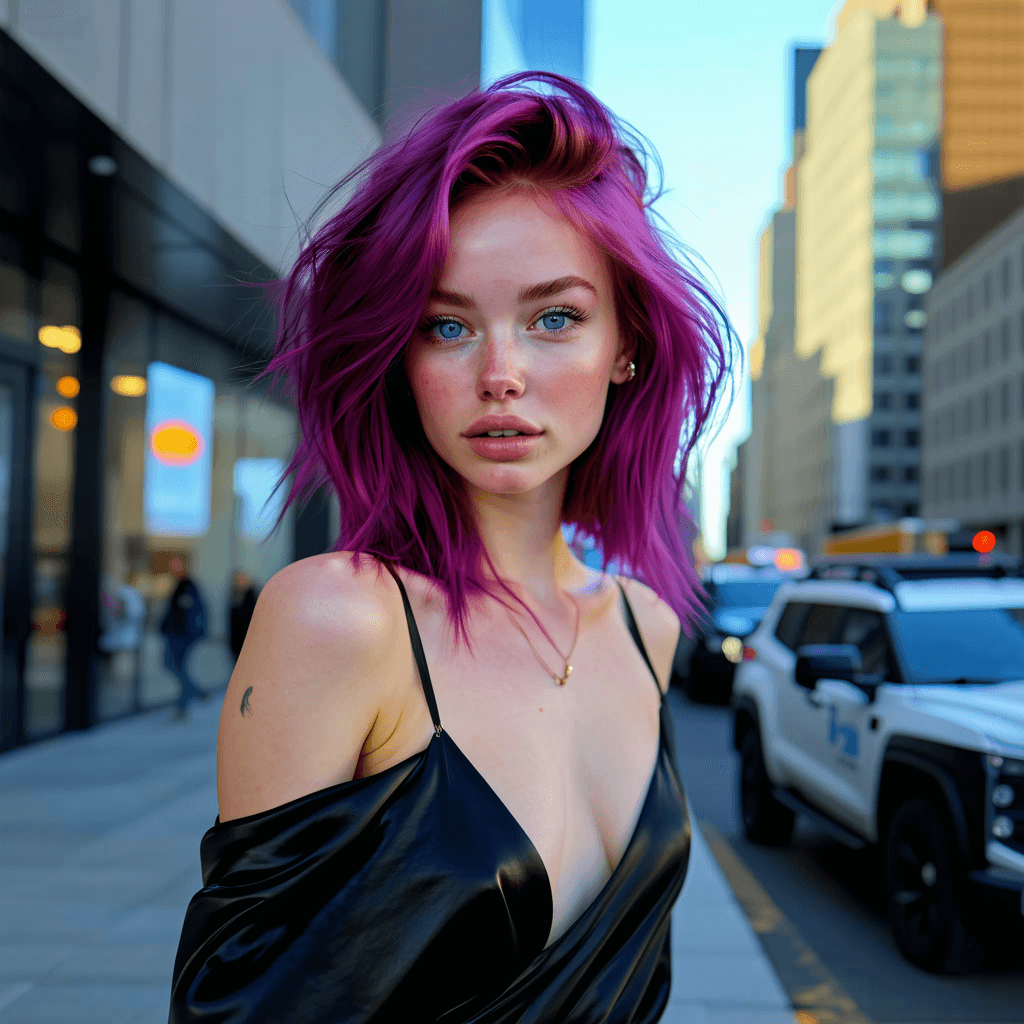 AI generated: Urban Chic: A 25-year-old Russian beauty with flawless, radiant skin, light blue eyes, and a bold ma...