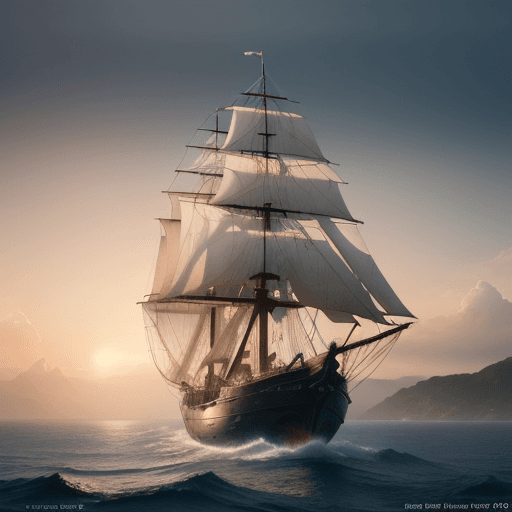 AI generated: Photo of a ultra realistic sailing ship, dramatic light, pale sunrise, cinematic lighting, battered,...