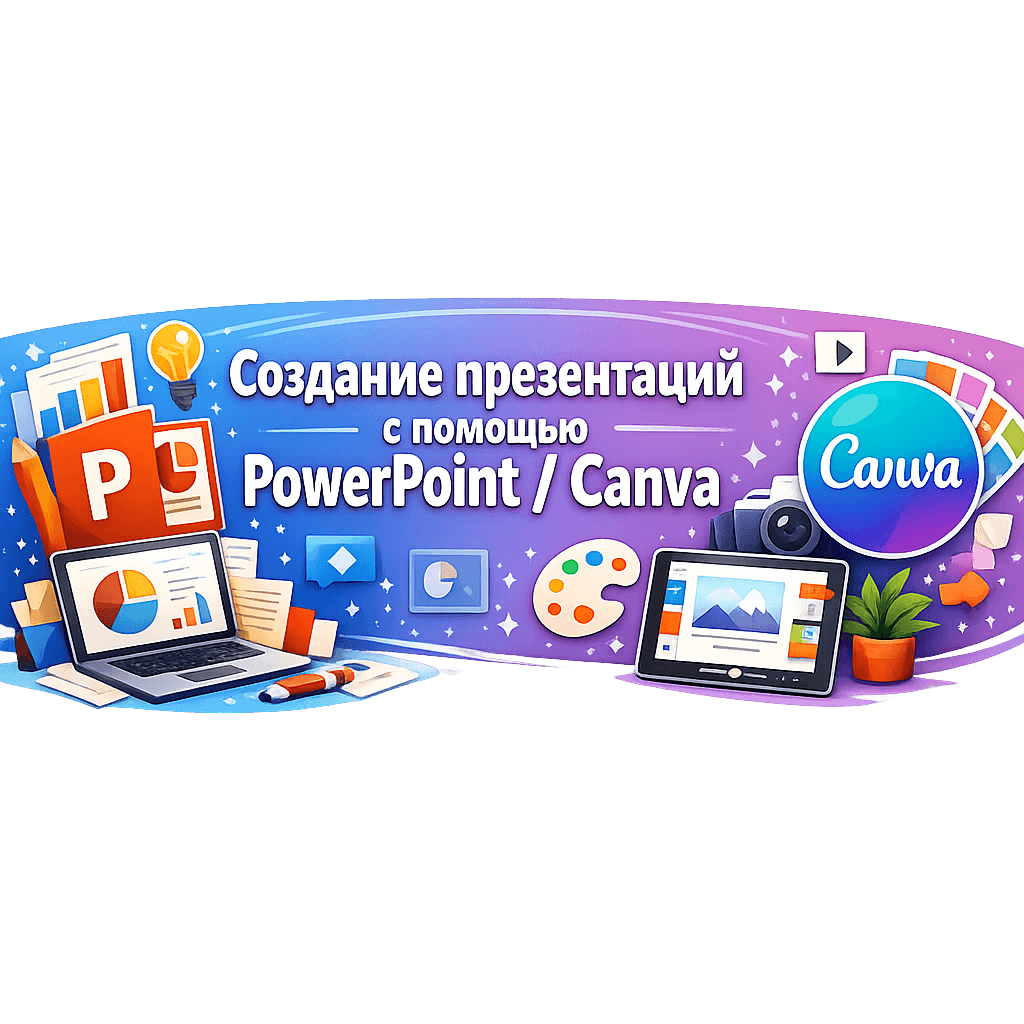 AI generated: Ободока для работы :" Создание презентаций с помощью PowerPoint / Canva "