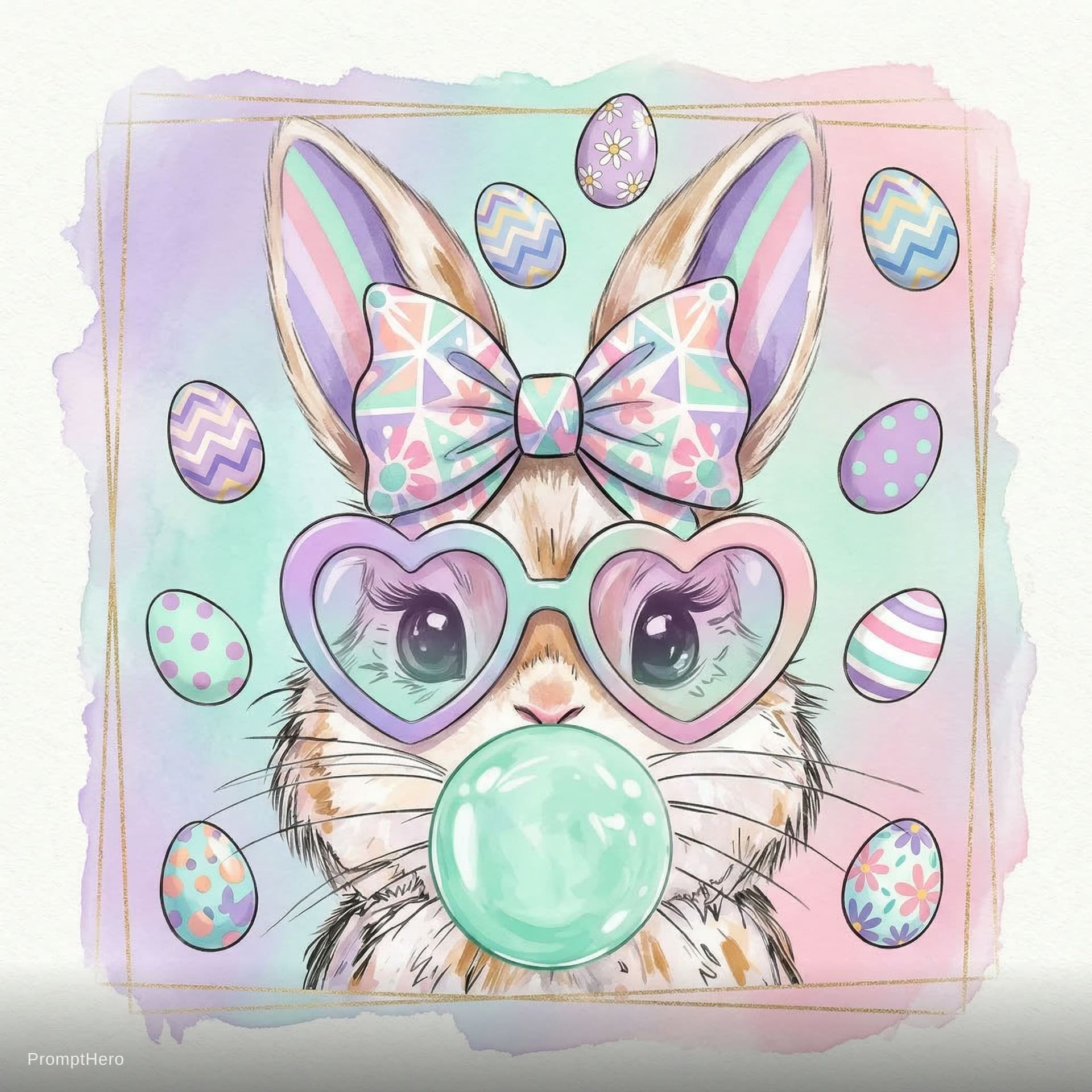 AI generated: cute stylish easter bunny illustration, slightly angled face, big glossy expressive eyes, soft fluff...