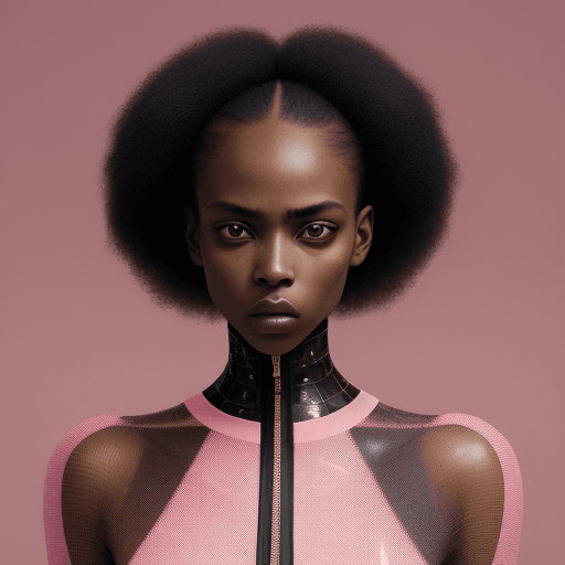 AI generated: Serious black female model, looking diagonally, dressed in streetwear clothing, coton materials, pre...