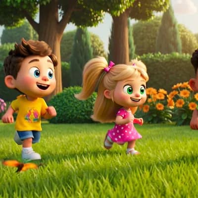 AI generated video: Create a 1-minute colorful 3D animated cartoon video about a 5-year-old boy named Adam playing in a ...