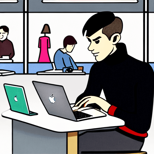 AI generated: a young man, with a short haircut, in a black turtleneck, and for hours on his hands, folded on his ...