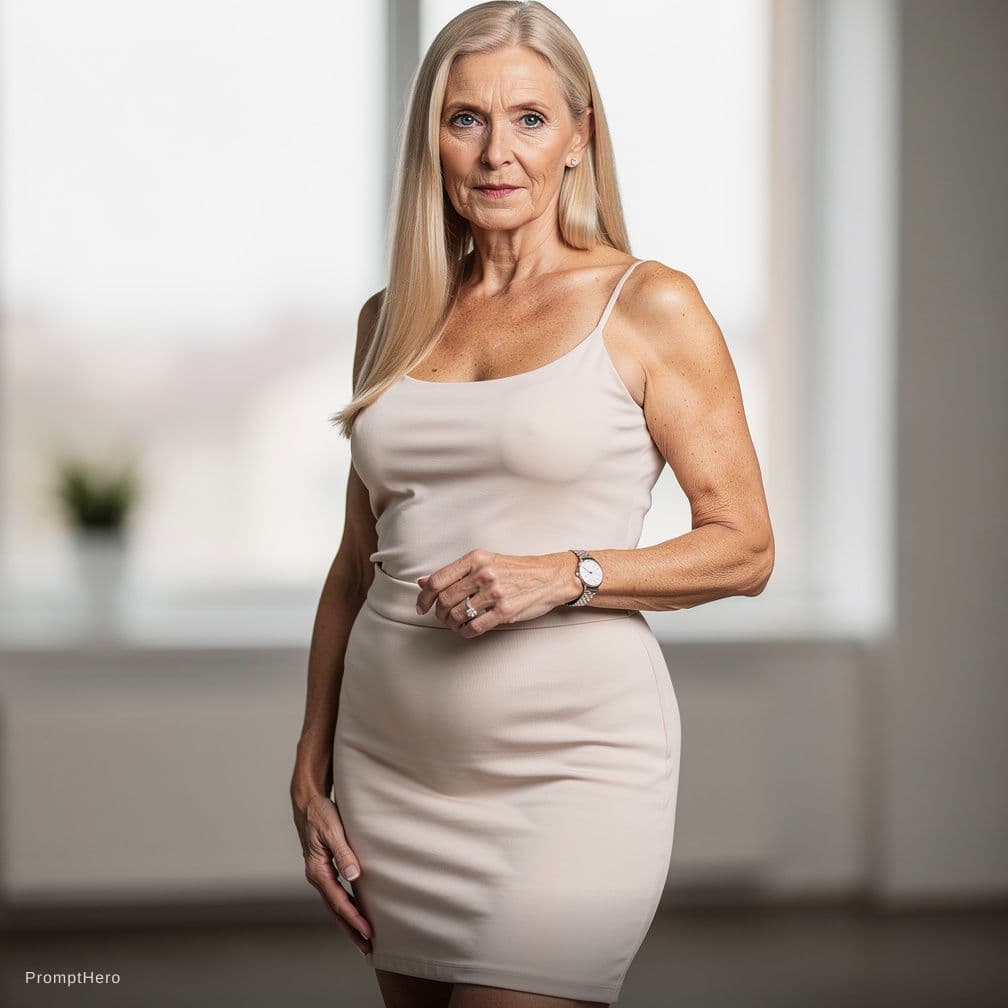 AI generated: 


52 year old female, sandy blonde long straight hair framing her face. pale blue eyes with a few c...