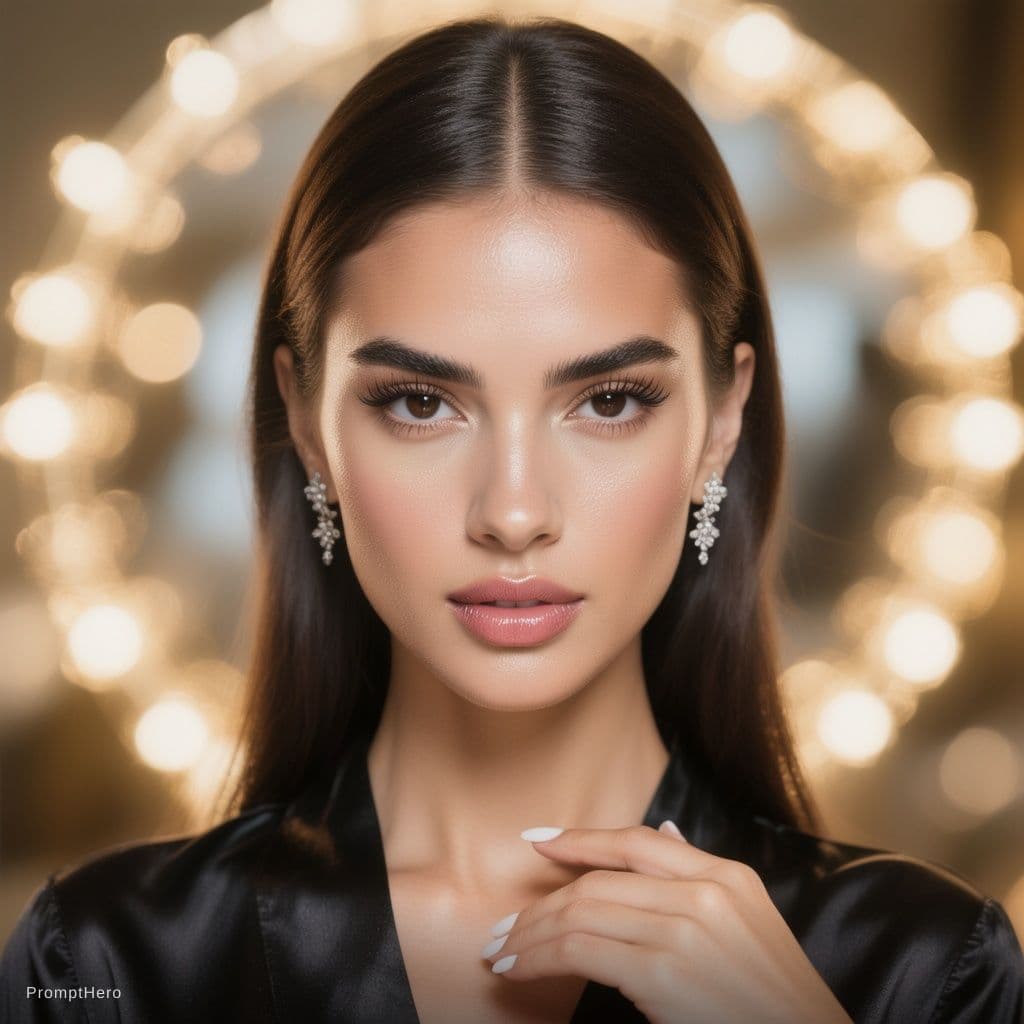 AI generated: Ultra-realistic high-end beauty portrait of a young woman with flawless, glowing skin and a dewy fin...