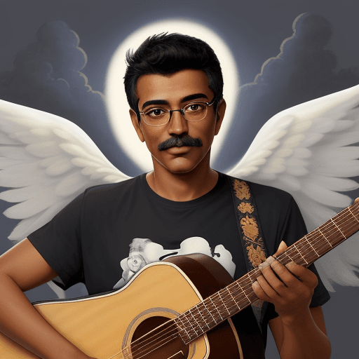 AI generated: Draw a man, with an acoustic guitar, with dark brown skin, latino look, tall, with small mustache, n...