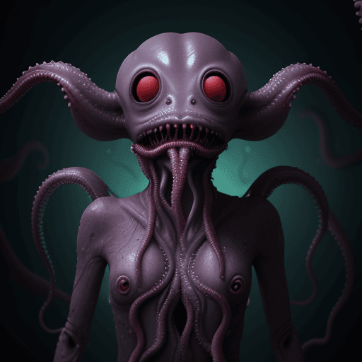 AI generated:  high quality foto of a scary alien, with one hole instead of eyes, as mouth tentacles, long tentacl...