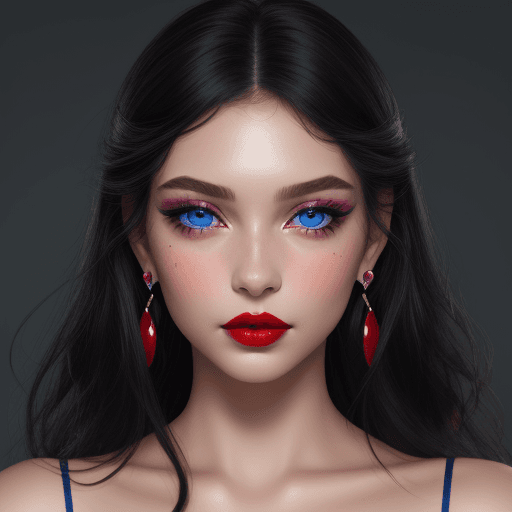 AI generated: 8k,solo,1girl,solo,black hair,makeup,earrings,mole under eye,blush,jewelry,long hair,lipstick,red li...