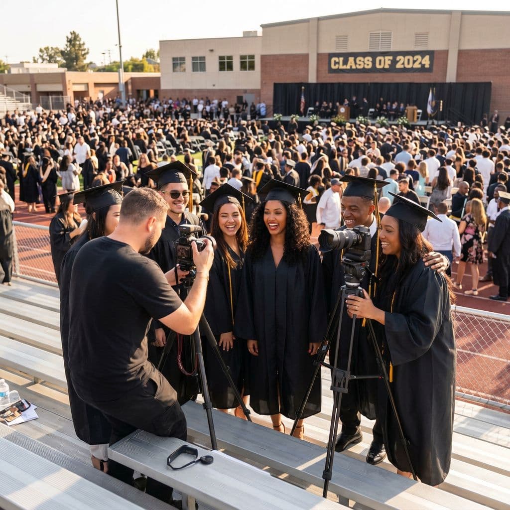 AI generated: Candid picture,hyper-realistic, taking photos with friends and family after college graduation cerem...