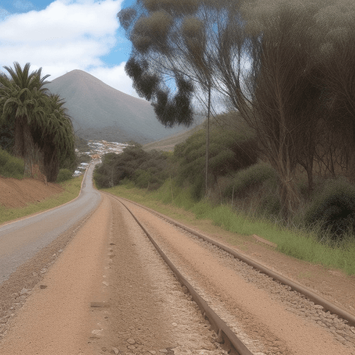 AI generated: imagen donde haya una brujula con un paisaje de caminos y camiones transitando en el