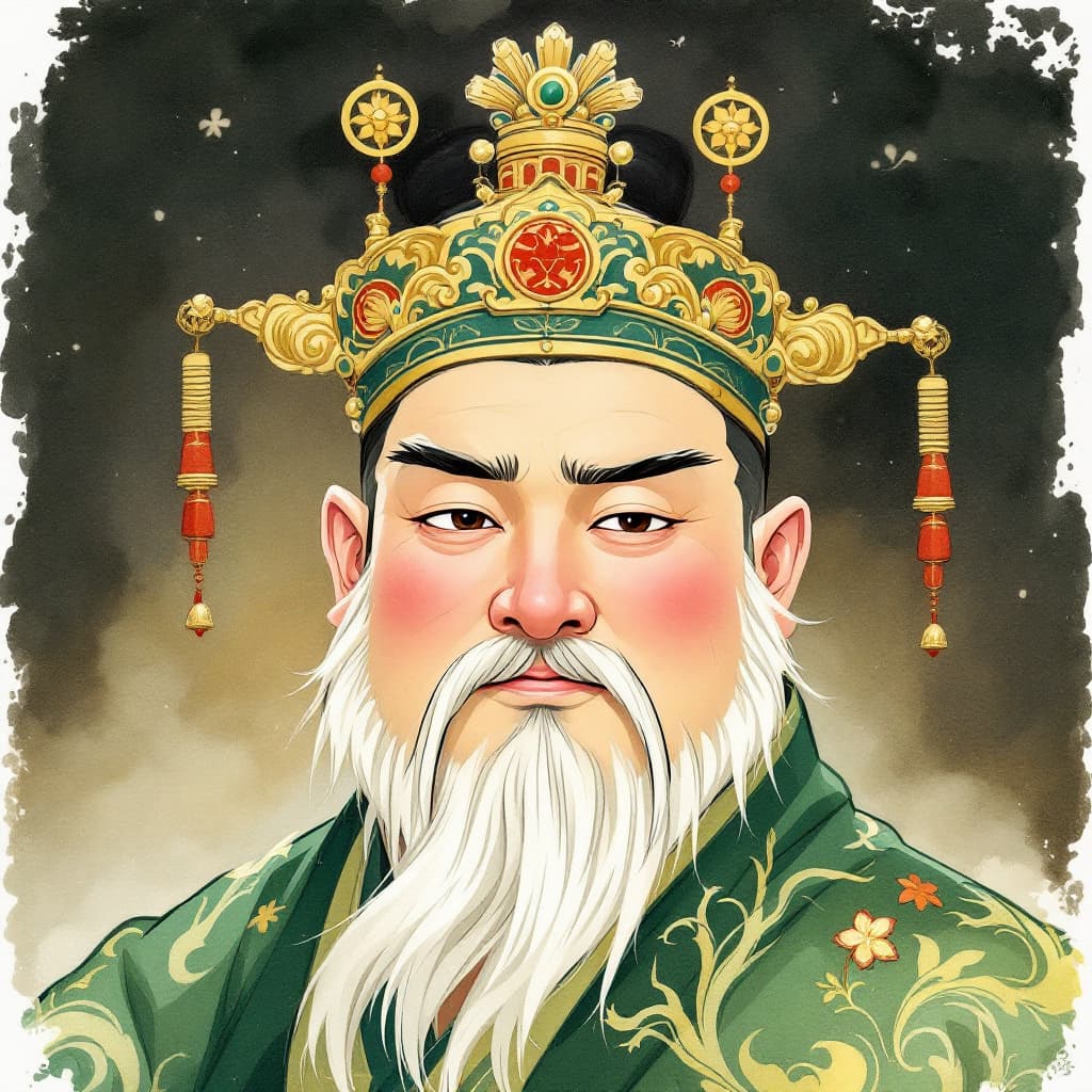 AI generated: The Yellow Emperor, a Chinese male, has a round face, as if his face is slightly red after drinking ...