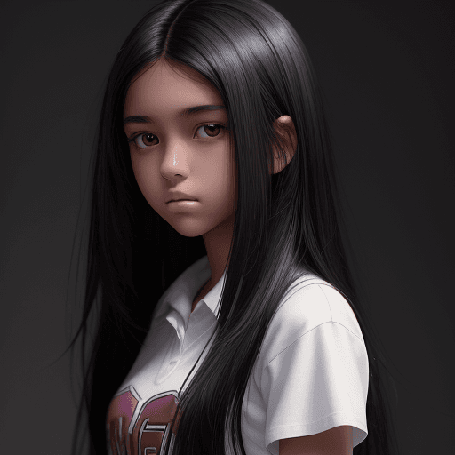 AI generated: 14-year-old black-haired female student, full-body portrait, beautiful face, perfect face, deep in t...