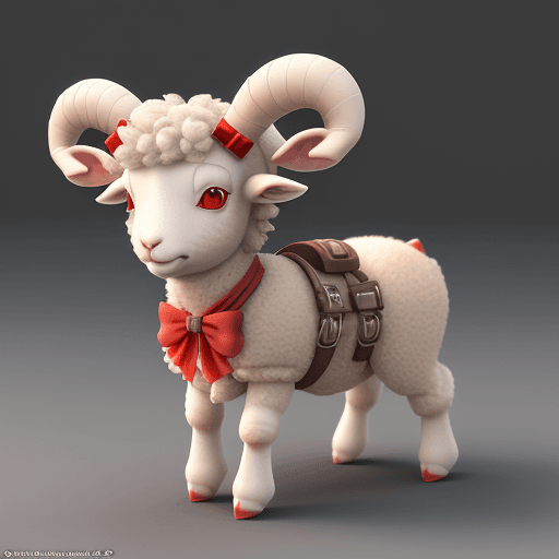 AI generated: A tiny lamb with a fiery spirit, sporting a red bow and adventurous gear., Pixar style, 3D render, 8...