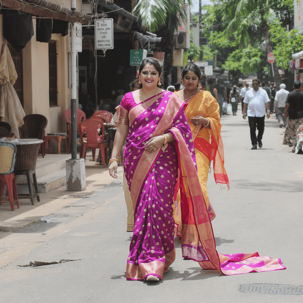 AI generated: women waking on saree 