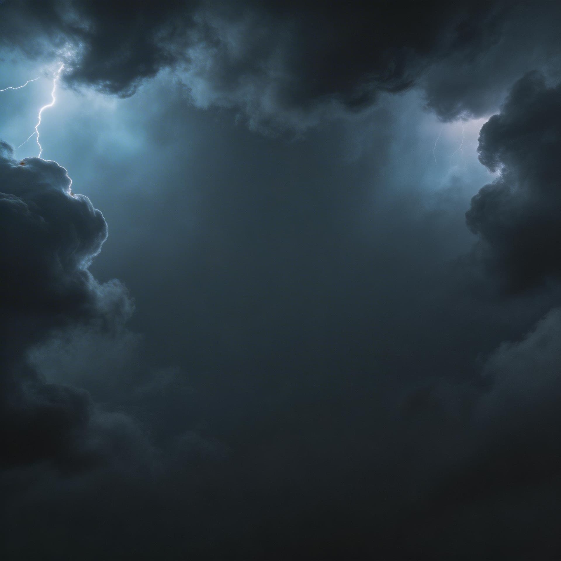AI generated: dark storm sky with faint lightning glow behind clouds, dramatic cinematic lighting, minimal composi...