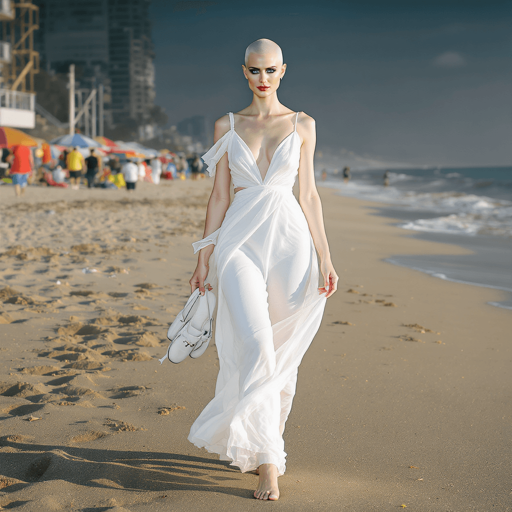 AI generated: 4K ultra-detailed cinematic portrait of Lilas, a tall, slender mature woman with a perfectly shaved ...