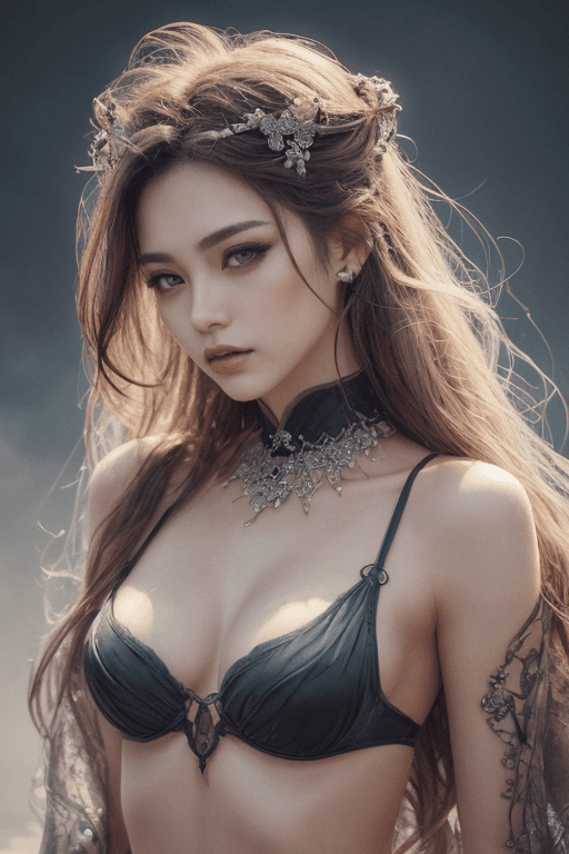 AI generated: sumi-e, traditional chinese ink art, of a beautiful korean goddess, in the style of luis royo, in th...