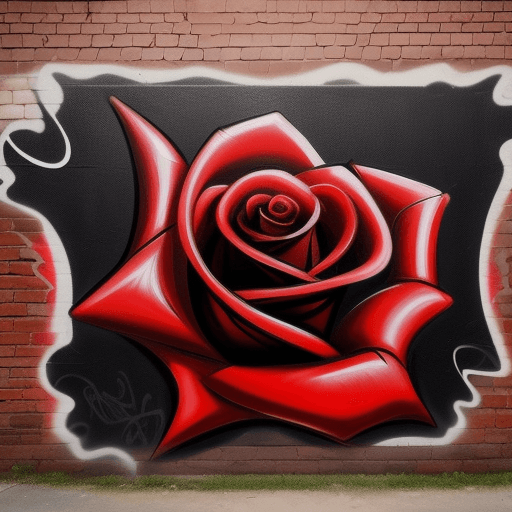 AI generated: a red rose painted on red brick wall in graffiti style 