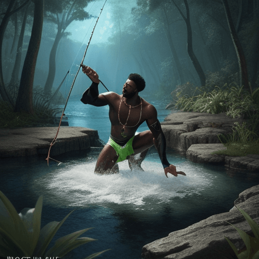 AI generated: Black man in 1524 fishing finds a green meteorite, hyper-realistic, 8k image 